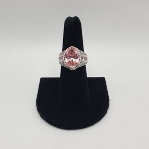 DK Sterling Silver 925 Pink Kunzite & Clear CZ Stone Ring - Size 7